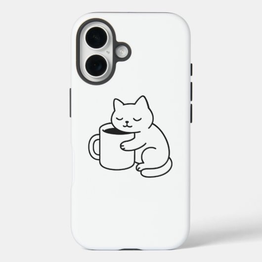 かわいい猫がコーヒーを抱えるミニマルiPhone 16ケース Case-Mate iPhoneケース (裏面)