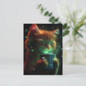 かわいい猫がコーヒーを楽しむ ポストカード (スタンド正面)