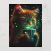 かわいい猫がコーヒーを楽しむ ポストカード (正面)