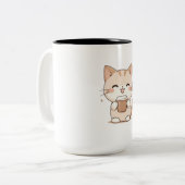 かわいい猫がコーヒーを飲むかわいいデザイン ツートーンマグカップ (正面左)