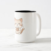 かわいい猫がコーヒーを飲むかわいいデザイン ツートーンマグカップ (正面右)