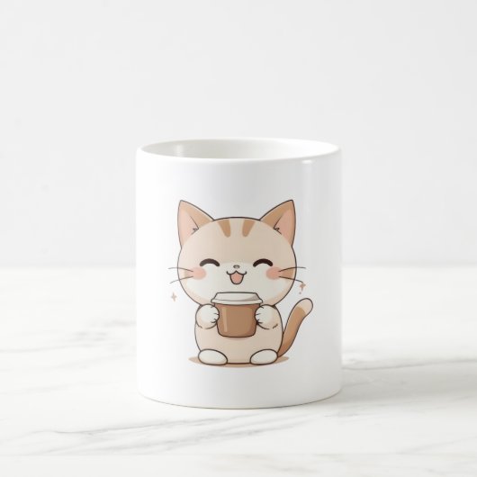 かわいい猫がコーヒーを飲むカワイイデザイン コーヒーマグカップ (中央)