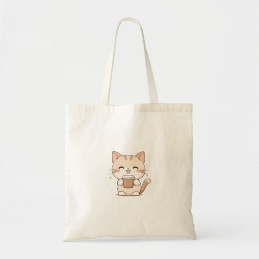 かわいい猫がコーヒーを飲むカワイイデザイン トートバッグ (正面)