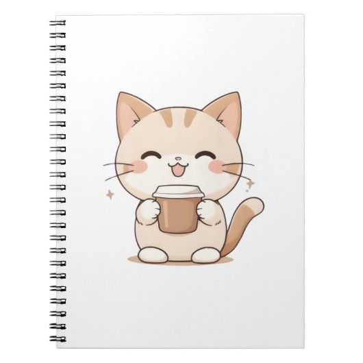 かわいい猫がコーヒーを飲むカワイイデザイン ノートブック (正面)