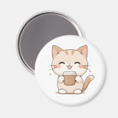 かわいい猫がコーヒーを飲むカワイイデザイン マグネット (正面/裏面)