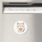 かわいい猫がコーヒーを飲むカワイイデザイン マグネット (インサイチュ (食洗機))