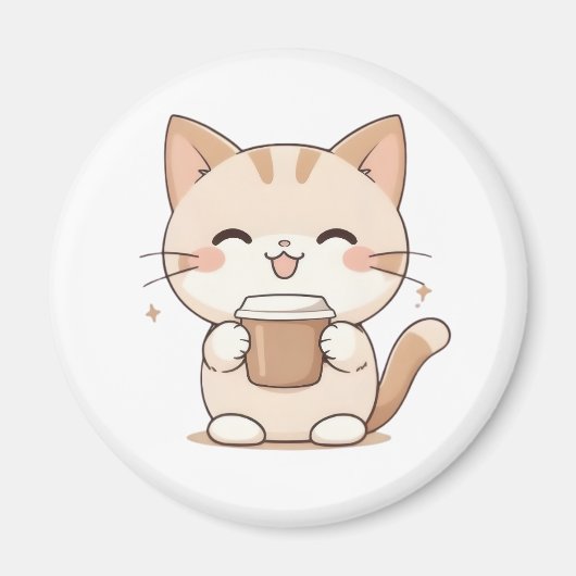 かわいい猫がコーヒーを飲むカワイイデザイン マグネット (正面)