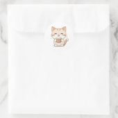 かわいい猫がコーヒーを飲むカワイイデザイン ラウンドシール (バッグ)
