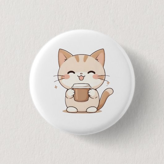 かわいい猫がコーヒーを飲むカワイイデザイン 缶バッジ (正面)
