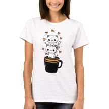 かわいい猫がコーヒーマグでコーヒーを飲むハートのTシャツ