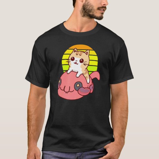 かわいい猫がシロウオに乗っている Tシャツ (正面)