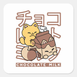 かわいい猫がチョコレートミルクの紙パックに乗っているかわいいアート スクエアシール