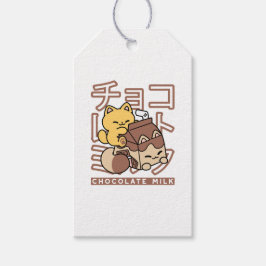 かわいい猫がチョコレートミルクの紙パックに抱きつくかわいいアート ギフトタグ