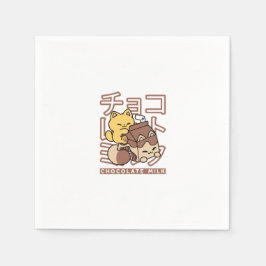 かわいい猫がチョコレートミルクの紙パックに抱きつくかわいいアート スタンダードカクテルナプキン