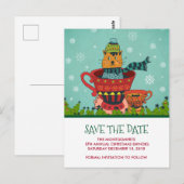 かわいい猫がティーカップに座って Save the Date ポストカード (正面/裏面)