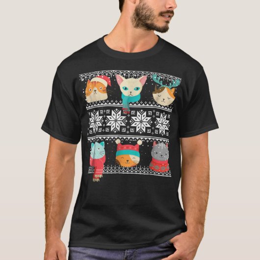 かわいい猫がニャー顔ブスセータークリスマスキ Tシャツ (正面)