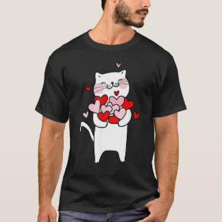 かわいい猫がハートを持つバレンタインデー 2023 面白い Tシャツ