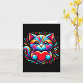 かわいい猫がバレンタインハートを抱える キティラブ ネコ好き カード (黄色い花)