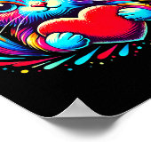 かわいい猫がバレンタインハートを抱える キティラブ ネコ好き ポスター (角)