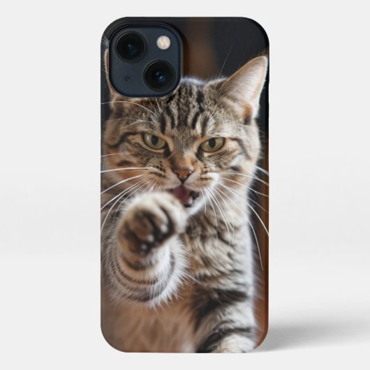 かわいい猫がパンチを投げる iPhoneケース (裏面)