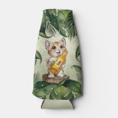 かわいい猫がビールジャングルの葉アニメート ボトルクーラー (正面)