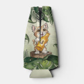 かわいい猫がビールジャングルの葉アニメート ボトルクーラー (裏面)