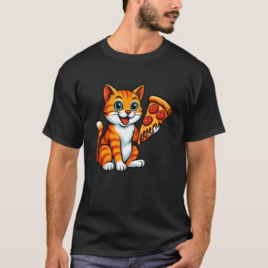 かわいい猫がピザを食べている Tシャツ (正面)