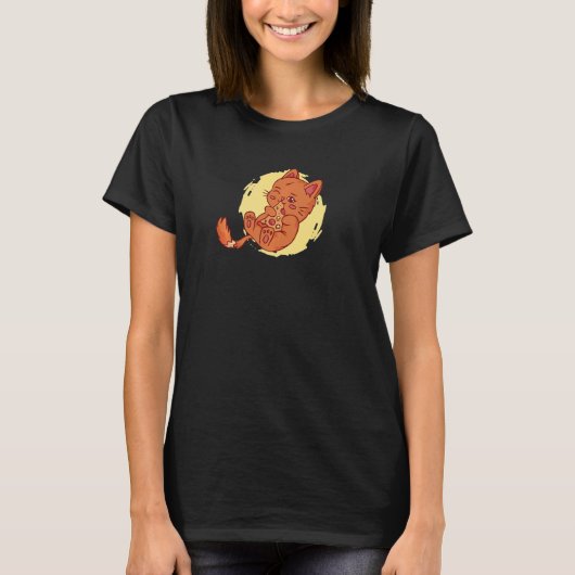 かわいい猫がピザを食べている Tシャツ (正面)