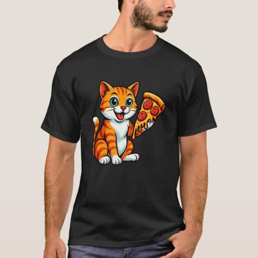 かわいい猫がピザを食べている Tシャツ (正面)