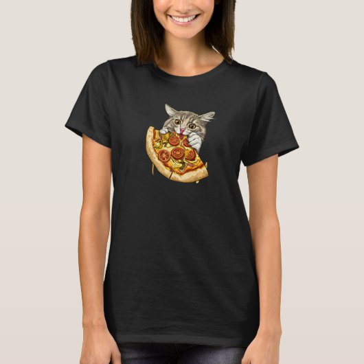 かわいい猫がピザを食べる 1 Tシャツ (正面)