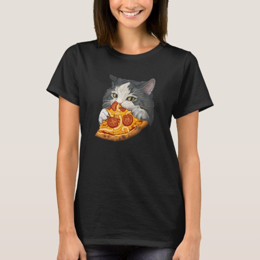 かわいい猫がピザを食べる Tシャツ (正面)