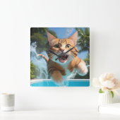 かわいい猫がプールでスイミングダイビングをおもしろい|過去記事 スクエア壁時計 (ホーム)