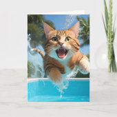 かわいい猫がプールでダイビングを楽おもしろい空白の カード (正面)