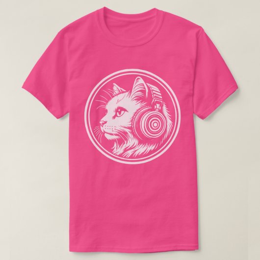 かわいい猫がヘッドフォンを着る Tシャツ (デザイン正面)