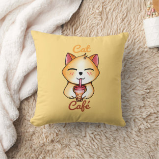 かわいい猫がボバミルクティーを飲む クッション