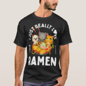 かわいい猫がラーメンを愛するボウルデザイン Tシャツ (正面)