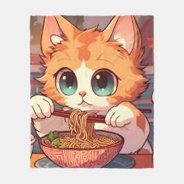 かわいい猫がラーメンを食べている フリースブランケット