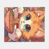 かわいい猫がラーメンを食べている フリースブランケット (正面(横))