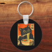 かわいい猫がラーメンを食べる おもしろアニメギフトG キーホルダー (正面)