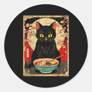 かわいい猫がラーメンを食べる おもしろアニメギフトG ラウンドシール