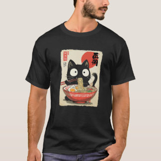 かわいい猫がラーメンを食べる アニメ ガールズ ボーイズ T Tシャツ