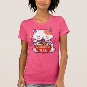 かわいい猫がラーメン好き アニメ子猫食べ物のラーメン  Tシャツ
