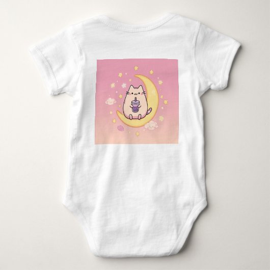 かわいい猫が三日月で飲むバブルティー – ベビーボディスーツ (裏面)