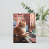 かわいい猫が仕事中 ポストカード (スタンド正面)