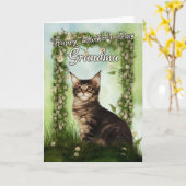 かわいい猫が付いている祖母の母の日カード カード (黄色い花)