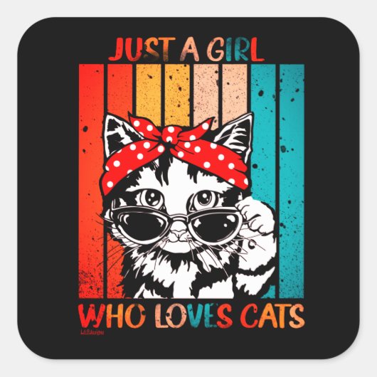 かわいい猫が大好きな女おもしろいの子 スクエアシール (正面)