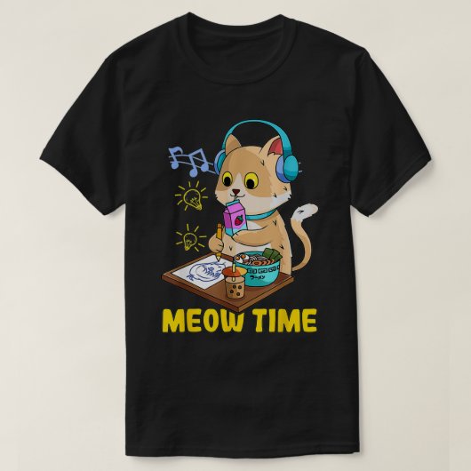 かわいい猫が大好きラーメンバブルティーマンガ Tシャツ (デザイン正面)