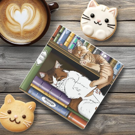かわいい猫が寝ている本棚のイラスト コースター