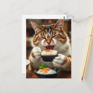 かわいい猫が寿司を食べている ポストカード