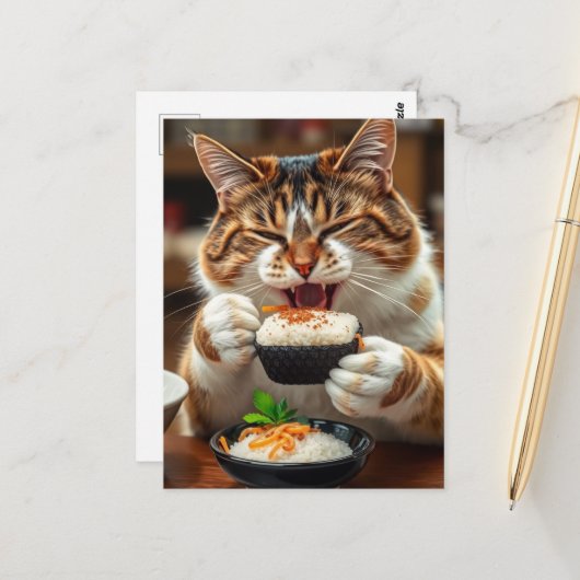 かわいい猫が寿司を食べている ポストカード (正面/裏面インサイチュ)